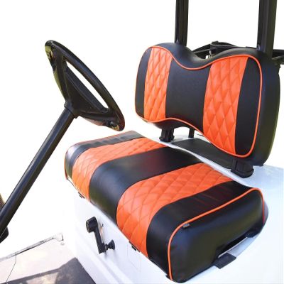 Huskey Golf Cart Front Rear Seat Covers for Club Car DS 2000.5-UP Models, Custom Fit, Black/Orange Diamond Stitching, Marine Grade Vinyl Material, Staple on