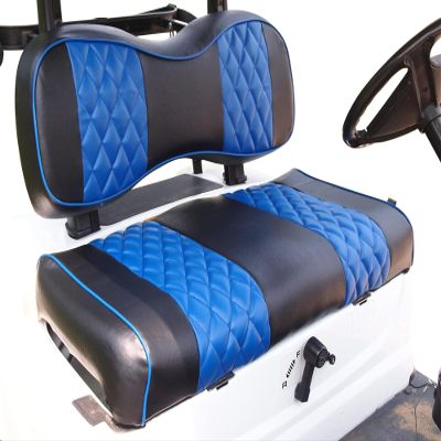 Huskey 4PCS Golf Cart Front/Rear Seat Covers for EZGO Freedom TXT 2014+, Valor Custom Two-Tone Black/Blue Diamond Stitching with Blue Piping, Marine Grade Vinyl Material, Staple on Design
