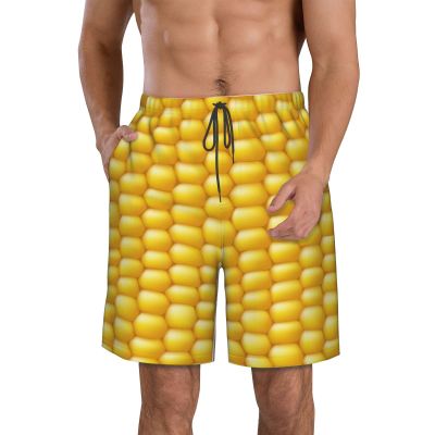 Aovheos Corn Men's Swim Trunks Beach Shorts Quick Dry Beach Swimming Board Shorts with Pockets White, X-Large
