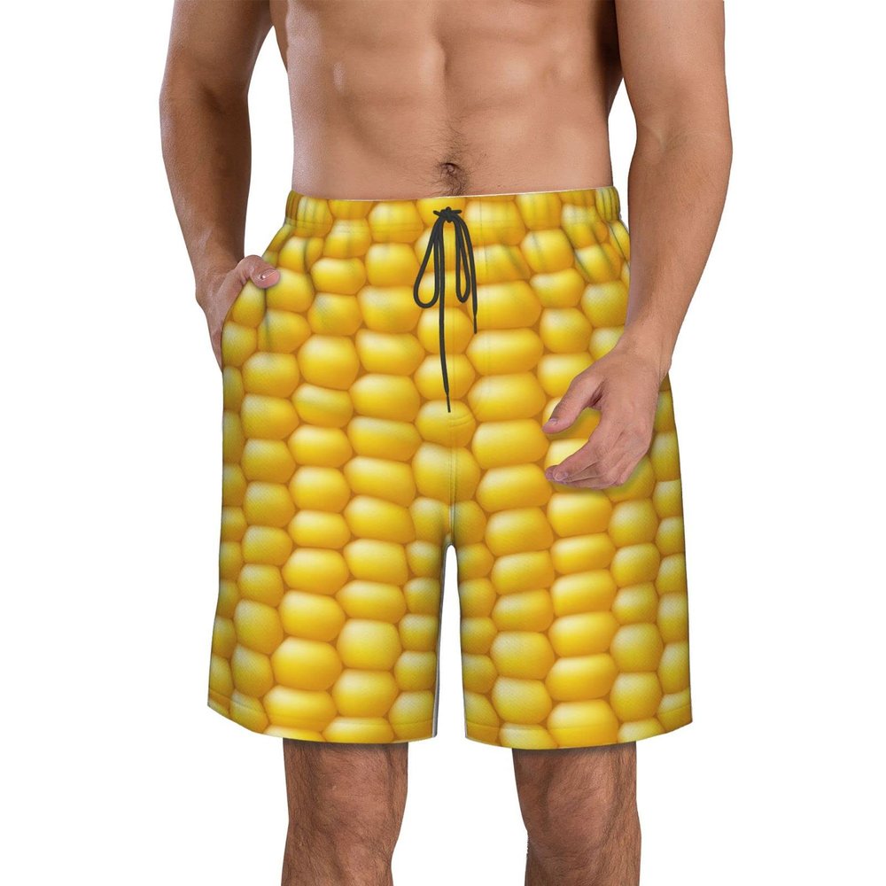 Aovheos Corn Men's Swim Trunks Beach Shorts Quick Dry Beach Swimming Board Shorts with Pockets White, X-Large