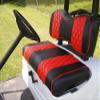 Huskey 4PCS Golf Cart Front/Rear Seat Covers for EZGO RXV 2008-UP G&E Models Custom Two-Tone Black/Red Diamond Stitching with Red Piping, Marine Grade Vinyl Material, Staple on Design view 2