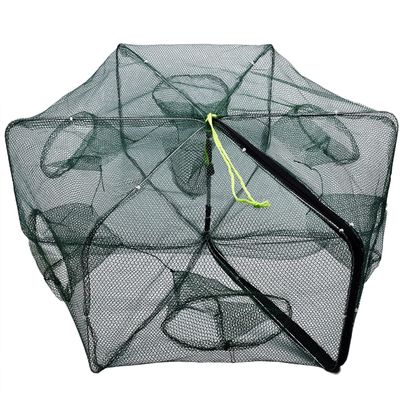 Portable Folded Fishing Net, Easy Use Traps Cage Baits Cast Mesh Trap for Minnow/Crawfish/Crab/Lobster/Fishes (6 Holes)