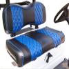 Huskey 4PCS Golf Cart Front/Rear Seat Covers for EZGO Medalist/TXT 94-13 Custom Two-Tone Black/Blue Diamond Stitching with Blue Piping, Marine Grade Vinyl Material, Staple on Design view 1