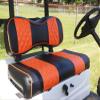 Huskey 4PCS Golf Cart Front/Rear Seat Covers for EZGO Medalist/TXT 94-13 Custom Two-Tone Black/Orange Diamond Stitching with Orange Piping, Marine Grade Vinyl Material, Staple on Design view 2