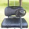 Huskey 4PCS Golf Cart Front/Rear Seat Covers for EZGO RXV 2008-UP G&E Models Custom Two-Tone Black Diamond Stitching with Black Piping, Marine Grade Vinyl Material, Staple on Design view 2
