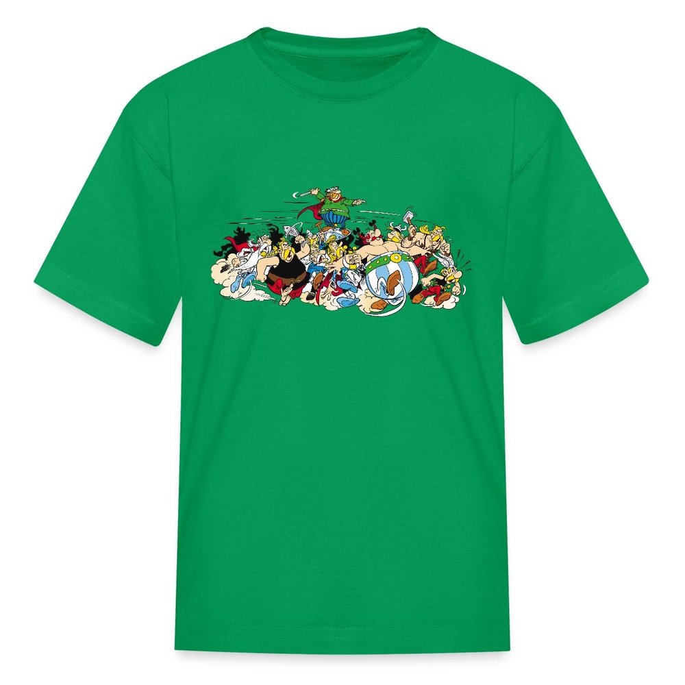 Spreadshirt Asterix & Obelix Gauls Attack Officially Licensed Kid's T-Shirt, M, Kelly Green