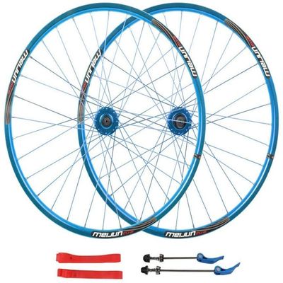 Wheelset 26" MTB Bike Wheel Set,32 Holes Rims Double Wall Quick Release Disc Brake Compatible 7-8-9-10 Speed Bearing Hub Road Wheel (Color : Blue, Size : 26inch)
