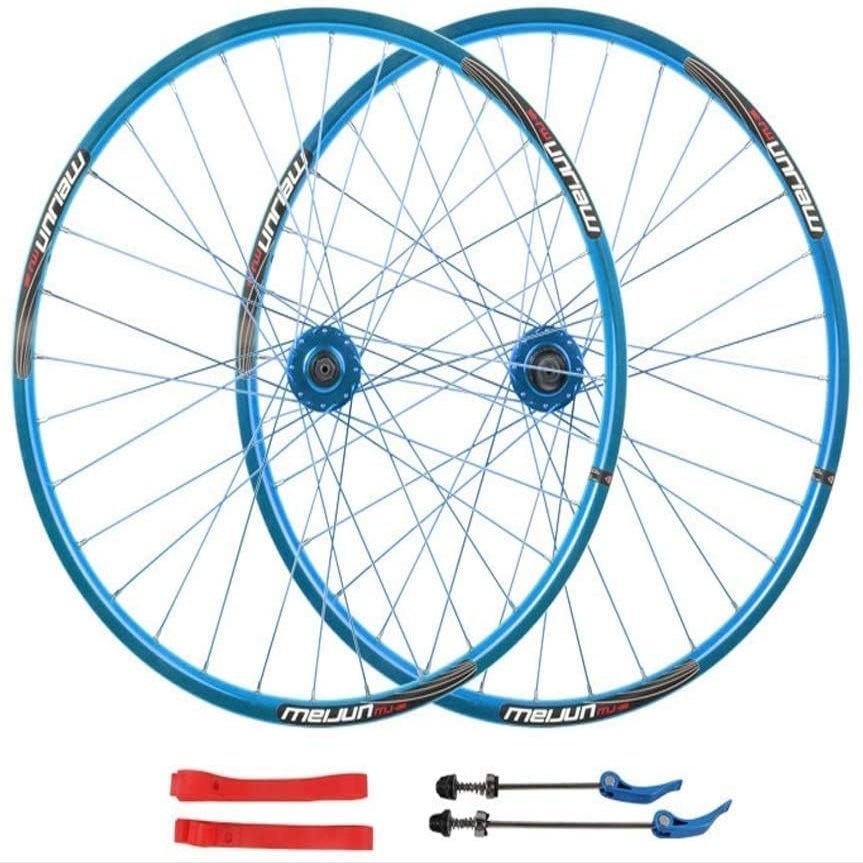 Wheelset 26" MTB Bike Wheel Set,32 Holes Rims Double Wall Quick Release Disc Brake Compatible 7-8-9-10 Speed Bearing Hub Road Wheel (Color : Blue, Size : 26inch)