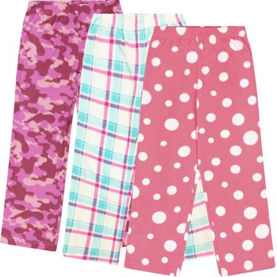 Mad Dog Girl's Pajama Pants - 2/3 Pack, Soft Micro Fleece Fashion Sleepwear Lounge. Sizes: 6-16, 3 Pack, 14-16, Pink Camo/Plaid/Dots
