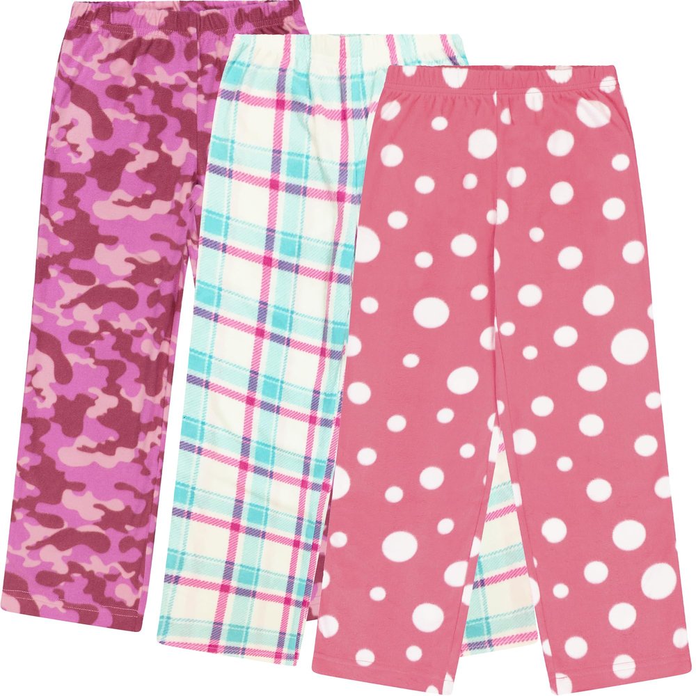 Mad Dog Girl's Pajama Pants - 2/3 Pack, Soft Micro Fleece Fashion Sleepwear Lounge. Sizes: 6-16, 3 Pack, 14-16, Pink Camo/Plaid/Dots