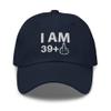40th Birthday Funny Embroidered Hat, 40 Year Old Cap, I am 39 Plus One Middle Finger Navy view 1