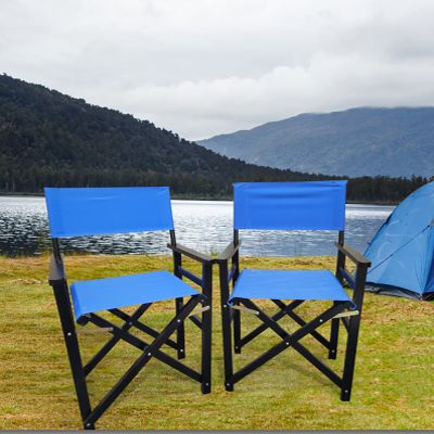 2 pcs Folding Chair Wooden Director Chair Compact Portable Canvas Folding Chair Camping Chair Lightweight Fishing Chair, for Beach Patio Pool Park Picnic Backyard, Populus + Canvas (Color: Blue)