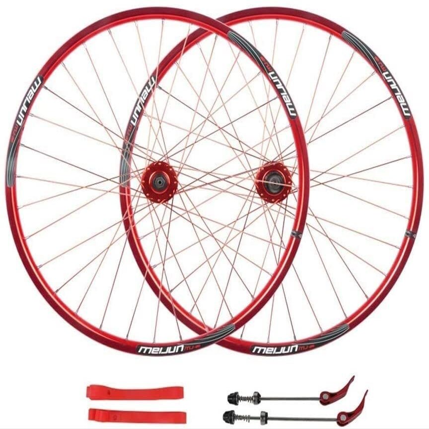 Wheelset 26" MTB Bike Wheel Set,32 Holes Rims Double Wall Quick Release Disc Brake Compatible 7-8-9-10 Speed Bearing Hub Road Wheel (Color : Red, Size : 26inch)