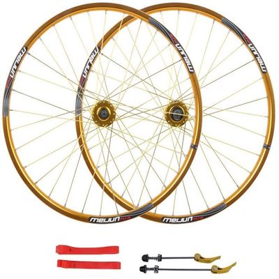 Wheelset 26" MTB Bike Wheel Set,32 Holes Rims Double Wall Quick Release Disc Brake Compatible 7-8-9-10 Speed Bearing Hub Road Wheel (Color : Gold, Size : 26inch)
