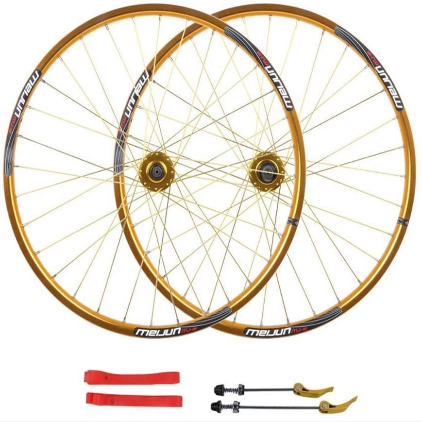 Wheelset 26" MTB Bike Wheel Set,32 Holes Rims Double Wall Quick Release Disc Brake Compatible 7-8-9-10 Speed Bearing Hub Road Wheel (Color : Gold, Size : 26inch)