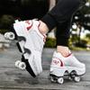 LDRFSE Multifunctional Roller Skates Shoes Automatic Walking Shoes Invisible Pulley Shoes Skates with Double-Row Deform Wheel Outdoor Parkour Shoes for Girls Boys White Red view 2