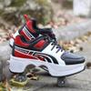LDRFSE Multifunctional Roller Skates Shoes Automatic Walking Shoes Invisible Pulley Shoes Skates with Double-Row Deform Wheel Outdoor Parkour Shoes for Girls Boys Red Black view 3