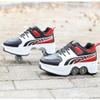 LDRFSE Multifunctional Roller Skates Shoes Automatic Walking Shoes Invisible Pulley Shoes Skates with Double-Row Deform Wheel Outdoor Parkour Shoes for Girls Boys Red Black view 4