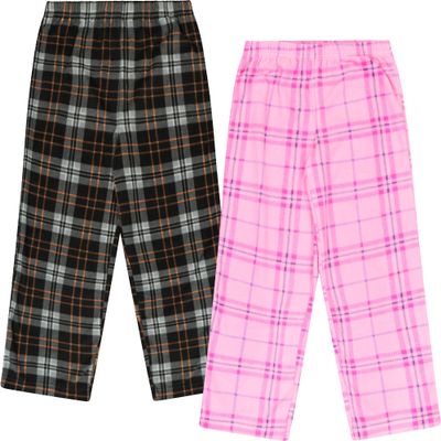 Mad Dog Girl's Pajama Pants - 2/3 Pack, Soft Micro Fleece Fashion Sleepwear Lounge. Sizes: 6-16, 2 Pack, 10-12, Black Plaid/Pink Plaid