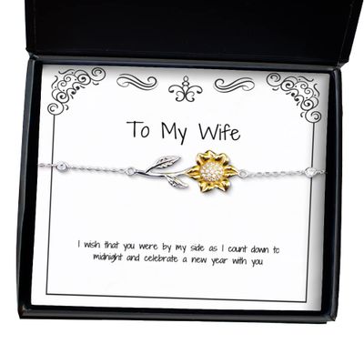 Mugart Perfect Wife, I Wish That You were by My Side as I Count Down to Midnight and Celebrate, New Sunflower Bracelet for Wife from Husband