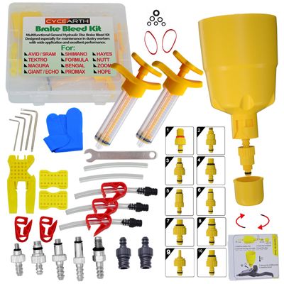 CYCEARTH Bicycle Hydraulic Disc Brake Oil Bleed Kit for All Brakes Shimano,SRAM,AVID,TEKTRO,MAGURA,Hayes,Bike Brake Repair Tool (Upgraded)
