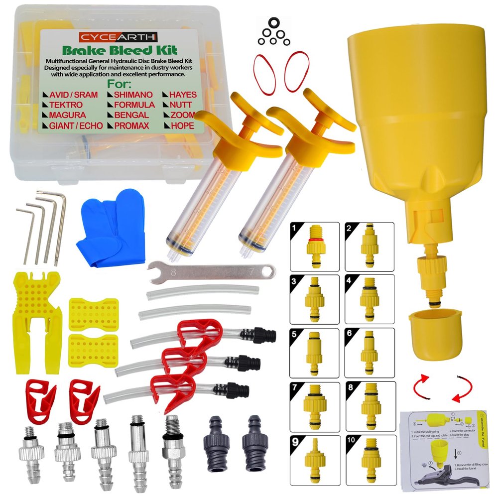 CYCEARTH Bicycle Hydraulic Disc Brake Oil Bleed Kit for All Brakes Shimano,SRAM,AVID,TEKTRO,MAGURA,Hayes,Bike Brake Repair Tool (Upgraded)