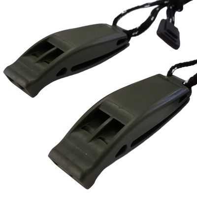 Coopers Bay Outdoors Emergency Whistle with Lanyard and Clip - Survival Whistle Two Pack - Makes a Great Emergency Signaling Device for Hiking, Camping, Boating or Whistle for Protection (OD Green)