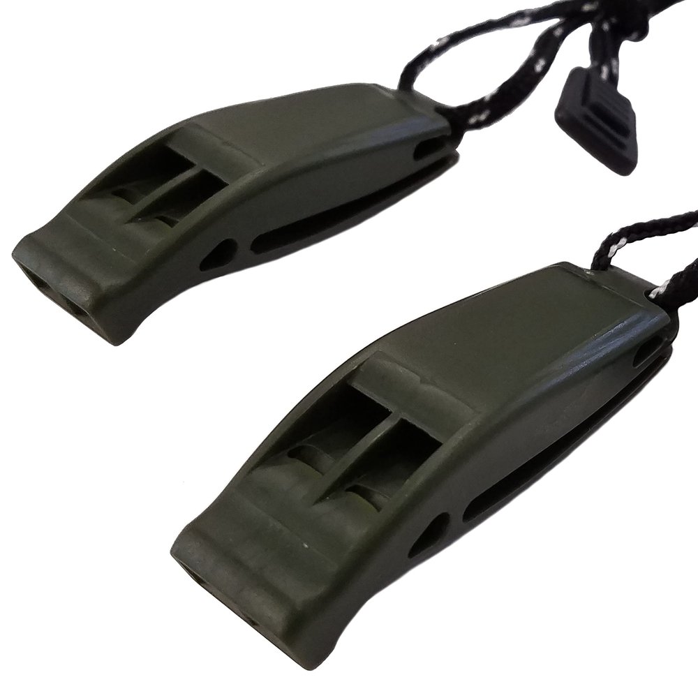 Coopers Bay Outdoors Emergency Whistle with Lanyard and Clip - Survival Whistle Two Pack - Makes a Great Emergency Signaling Device for Hiking, Camping, Boating or Whistle for Protection (OD Green)
