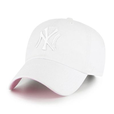 '47 New York Yankees Ballpark Clean Up Dad Hat Baseball Cap - White/Pink Bottom