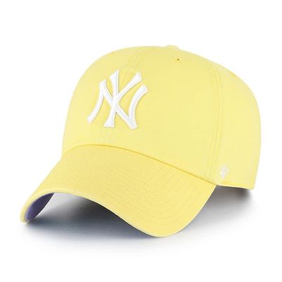 47 New York Yankees Ballpark Clean Up Dad Hat Baseball Cap, Maize Yellow, White, Lavender