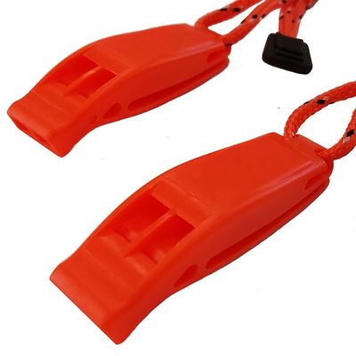 Coopers Bay Outdoors Emergency Whistle with Lanyard and Clip - Survival Whistle Two Pack - Makes a Great Emergency Signaling Device for Hiking, Camping, Boating or Whistle for Protection (Orange)