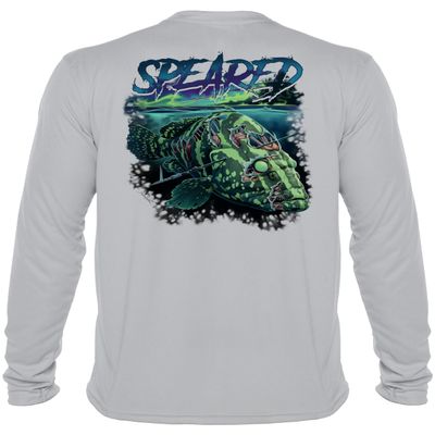Spearfishing UV Sun Shirt: UPF 50+ Men's Long Sleeve Mens Rash Guard for Scuba Diving, Fishing: Zombie Grouper: Lt. Gray - 2XL