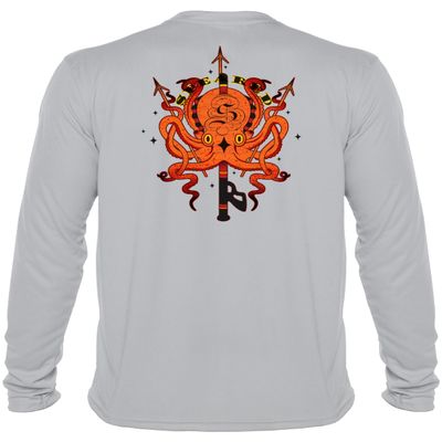 Spearfishing Octopus UV Rash Guard Sun Shirt Mens Long Sleeve for Scuba Diving and Fishing: Tako Octo Lt. Gray - S