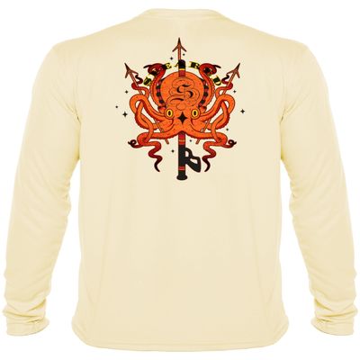 Spearfishing Octopus UV Rash Guard Sun Shirt Mens Long Sleeve for Scuba Diving and Fishing: Tako Octo Pale Yellow - S