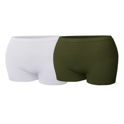 Made by Emma Daily Basic Seamless Lightweight Ribbed Biker Shorts White/Darkolive 1XL/2XL