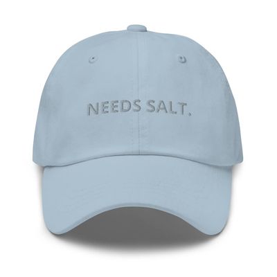 Needs Salt, Chef hat, Culinary hat, Embroidered Cooking hat, Funny Chef hat, Foodie hat, Chef Gifts. Light Blue