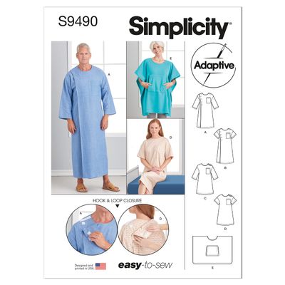Simplicity SS9490BB Unisex Recovery Gowns and Bed Robe Sewing Pattern Kit, Code S9490, Sizes L-XL-XXL