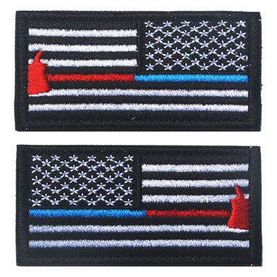 2 PCS AliPlus America Thin Red Blue Line Fire Axe Patches Regular and Reverse Embroidered Tactical Morale Patch Hook and Loop