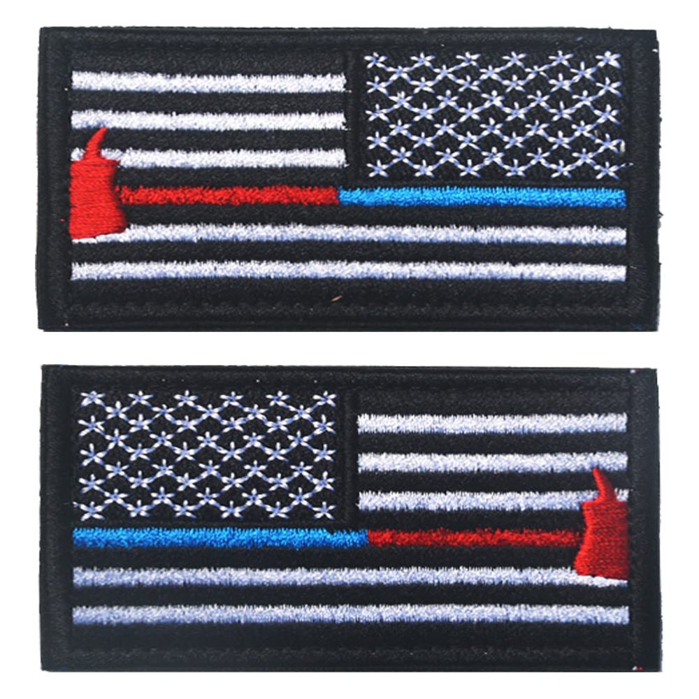 2 PCS AliPlus America Thin Red Blue Line Fire Axe Patches Regular and Reverse Embroidered Tactical Morale Patch Hook and Loop