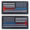 2 PCS AliPlus America Thin Red Blue Line Fire Axe Patches Regular and Reverse Embroidered Tactical Morale Patch Hook and Loop view 1