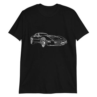 1982 'Vette C3 Line Art Muscle Car Collector Short-Sleeve Unisex T-Shirt Black