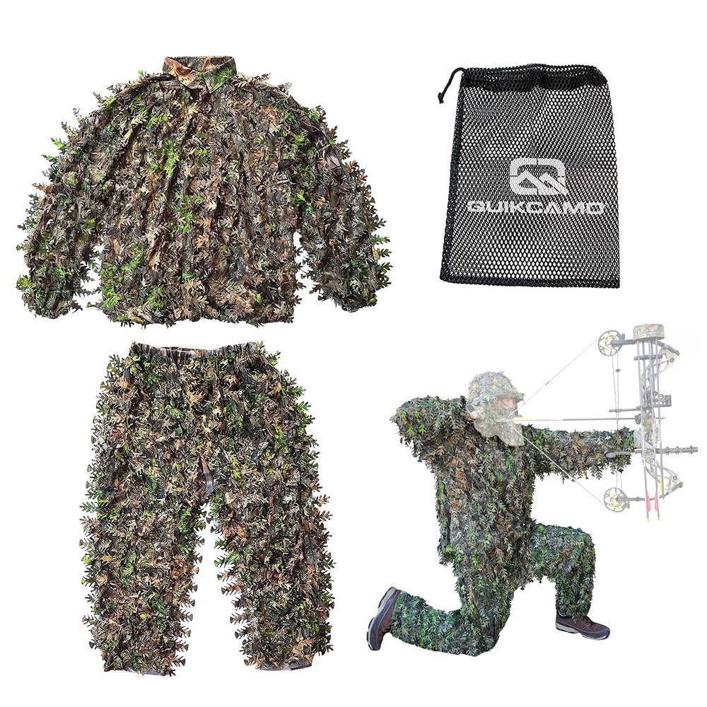 QuikCamo Mossy Oak Obsession 3D Leafy Camo Ghillie Suit - Breathable Quiet Mesh, Snaps and Zippered Pockets for Turkey Hunting S-M (5'4" to 5'11")