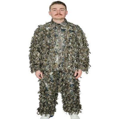 QuikCamo Mossy Oak Original Bottomland 3D Leafy Camo Ghillie Suit - Breathable Quiet Mesh, Snaps and Zippered Pockets for Turkey Hunting S-M (5'4" to 5'11")