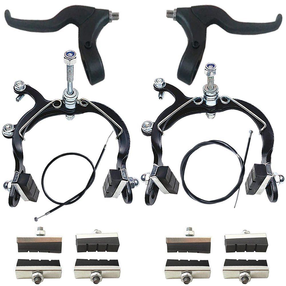 Bike Brake Caliper Set MX Side Pull Brakes 69-96mm Long Reach Rear & Front C Caliper Brake Include Brake levers Brake Wires Brake Calipers and 8 Pieces Brake Rubber Pads for Most TMX MTB Road Bicycles