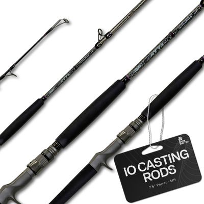 Dark Matter IO Casting Rods - 7'6", Grey/Black - Mod Fast Action 7 Foot Medium Heavy Casting Rod, Conventional Salt & Freshwater Baitcaster Rod EVA Grip & Fuji Alconite K Guides, Travel Fishing Rods