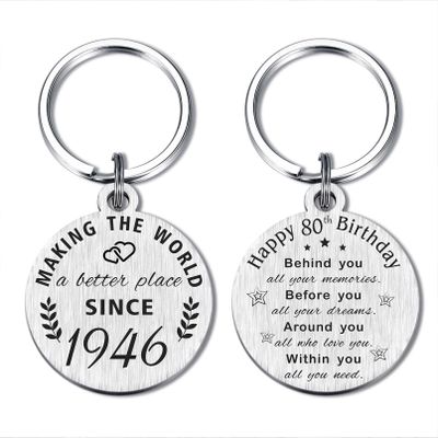 ABNTY 80th Birthday Gifts for Women Men, 80 Year Old Birthday Keychain, Born in 1946 Gifts, 1946 Birthday Decorations