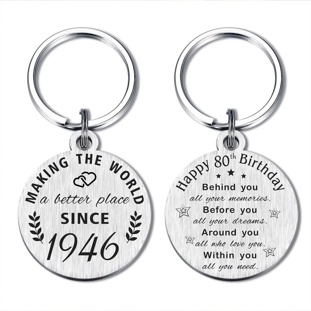 ABNTY 80th Birthday Gifts for Women Men, 80 Year Old Birthday Keychain, Born in 1946 Gifts, 1946 Birthday Decorations