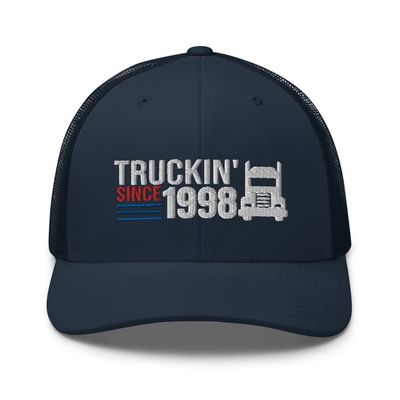 CreativeTees4You Truckin' Since 1998 Truck Driver Trucking Trucker Cap Mesh Hat Adjustable Navy