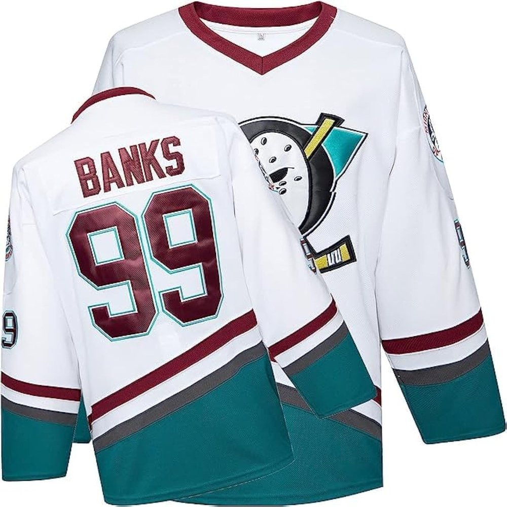Mighty Ducks Movie Ice Hockey Jersey 99# Adam Banks Stitched Letters and Numbers