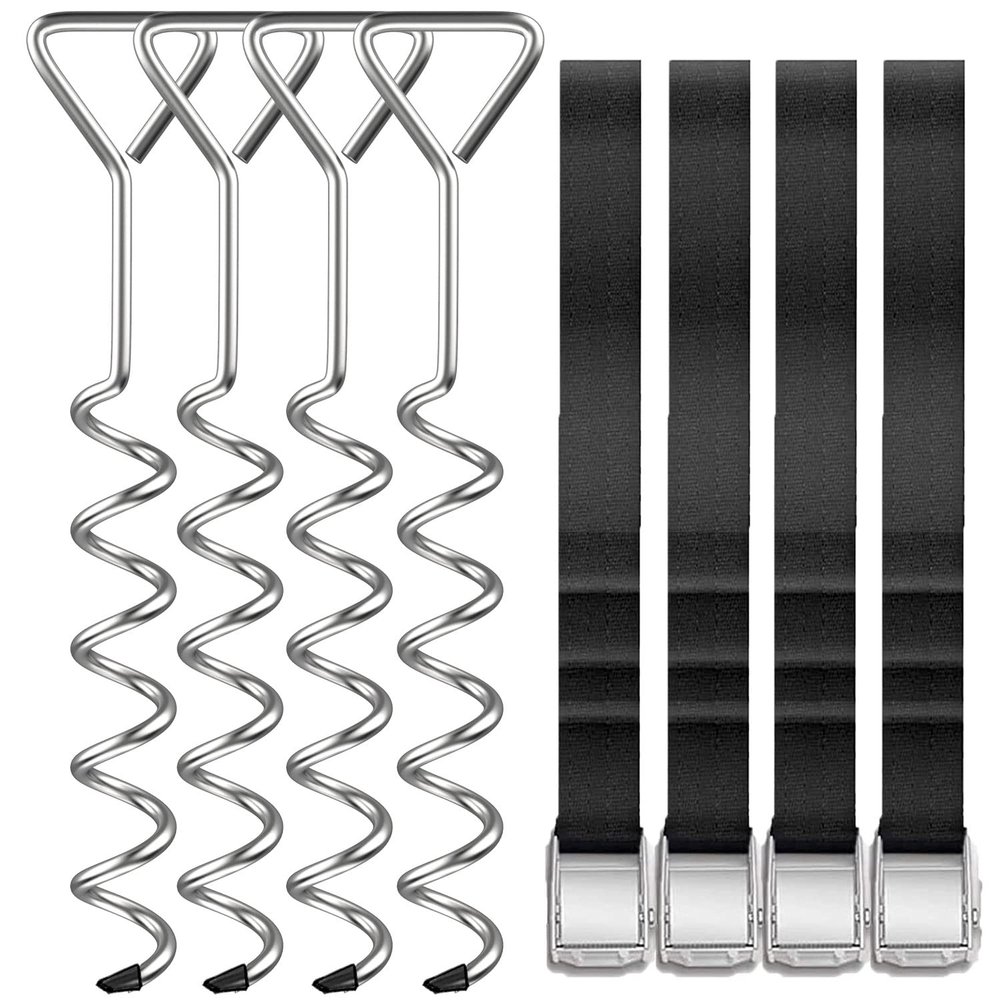 Trampoline Stakes Heavy Duty Anchors High Wind Stakes,15.84" Galvanized Steel Corkscrew Anchors Kit for Trampoline,Field-deployments, Hunting Camp, Canvass Tents(Set of 4)